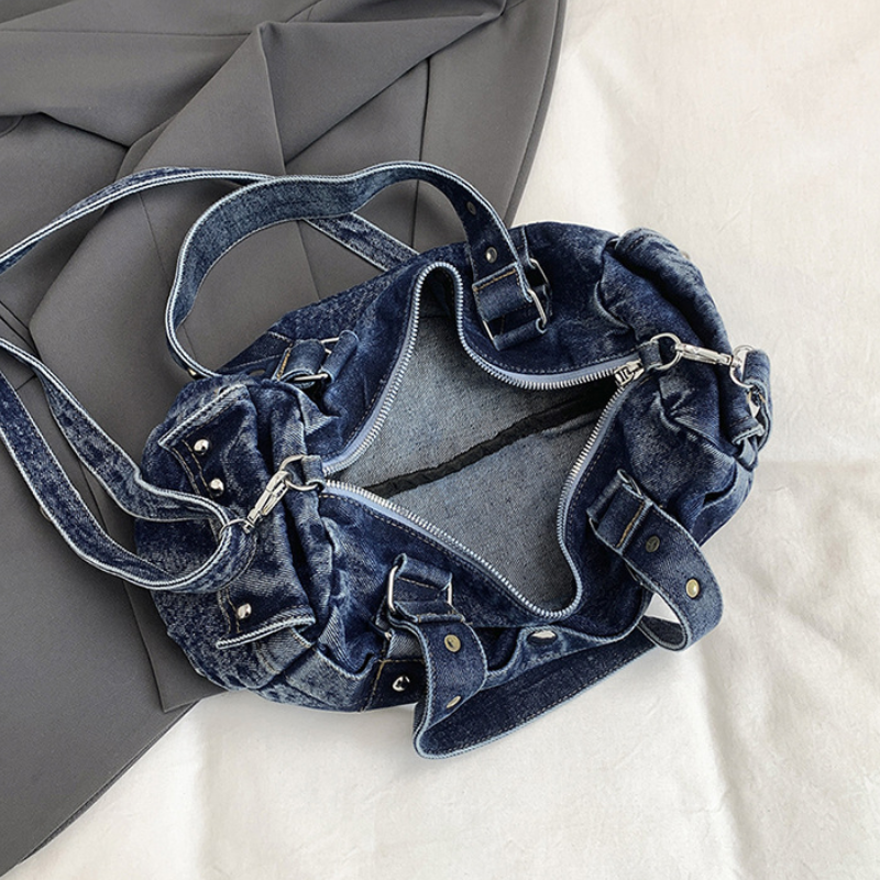 Sacs Bandoulière Femme Style Streetwear Avec Rivets Et Accessoires Métalliques, Couleur Unie, En Tissu À Rivets. h5Image13