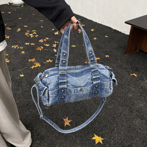 Sacs Bandoulière Femme Style Streetwear Avec Rivets Et Accessoires Métalliques, Couleur Unie, En Tissu À Rivets. h5 Image5