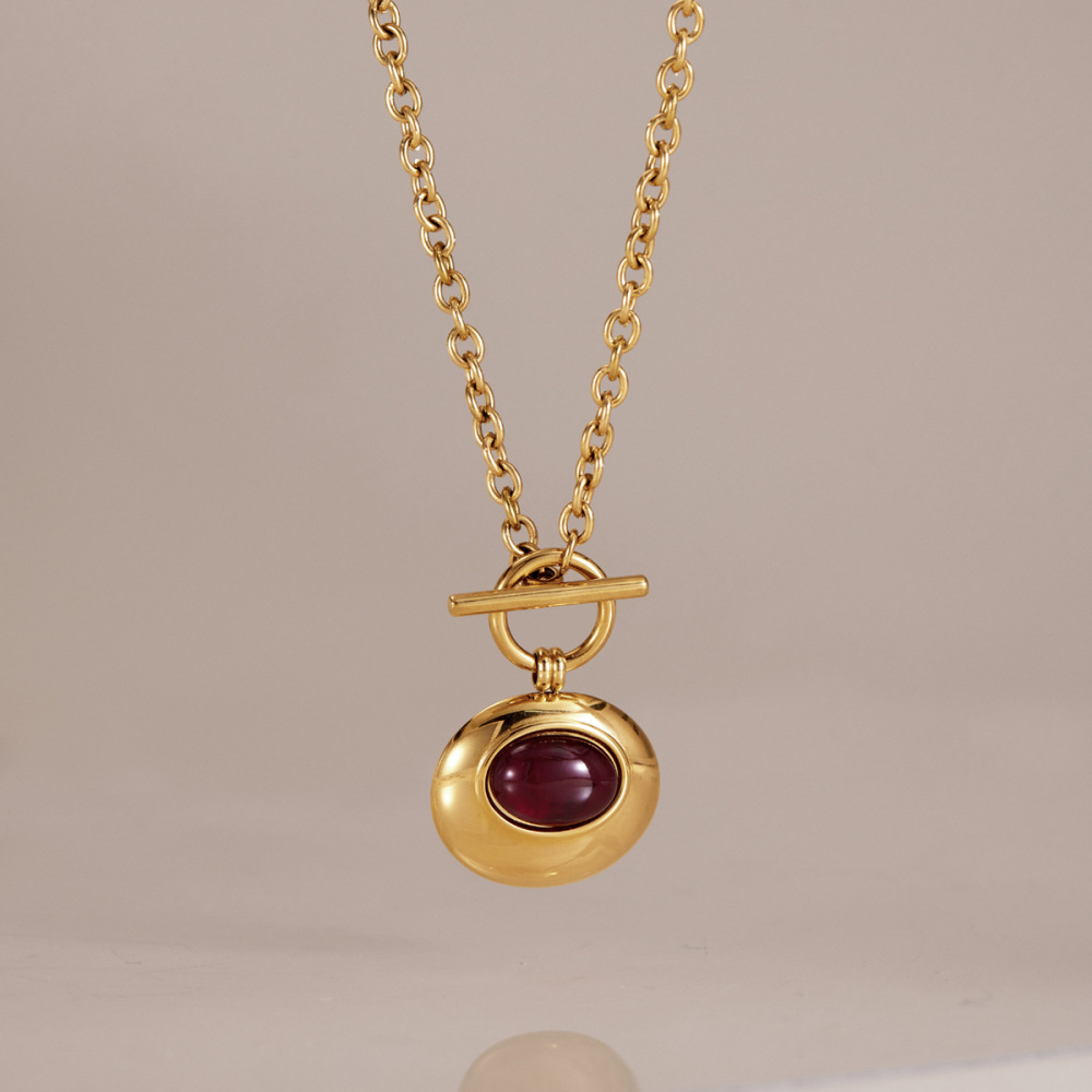 Colliers Pendentifs Pour Femmes En Acier Inoxydable Étanche, Forme Elliptique, Couleur Or h5Image4