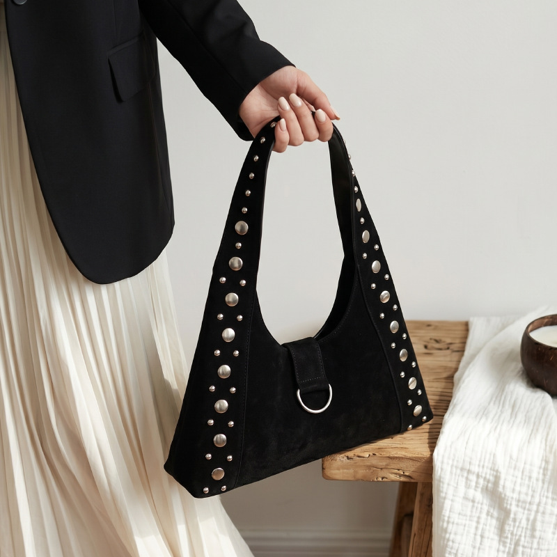 Sacs Bandoulière Femme Style Décontracté Avec Détails Métalliques, Clous Et Rivets En Daim Uni h5Image6