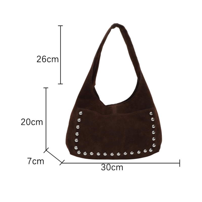 Sacs À Bandoulière Ronds Pour Femmes En Daim Uni À Rivets Et Style Décontracté h5Image9