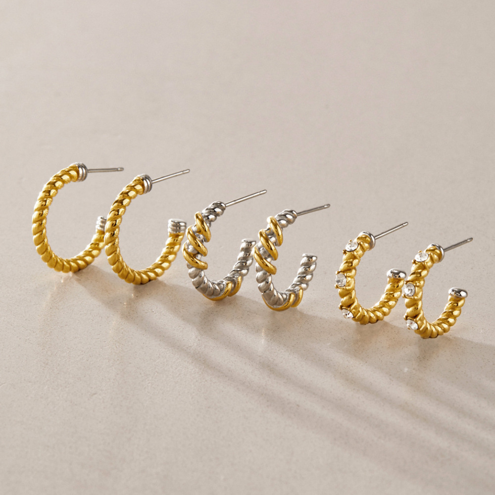 Boucles D'Oreilles Puces Pour Femmes, En Acier Inoxydable Imperméable, Avec Fil Multicolore Simple Et Zircon. Image3