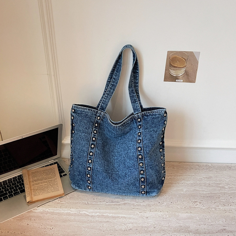 Sacs À Main Carrés Pour Femmes En Toile Unie Cloutée, Style Streetwear Image5