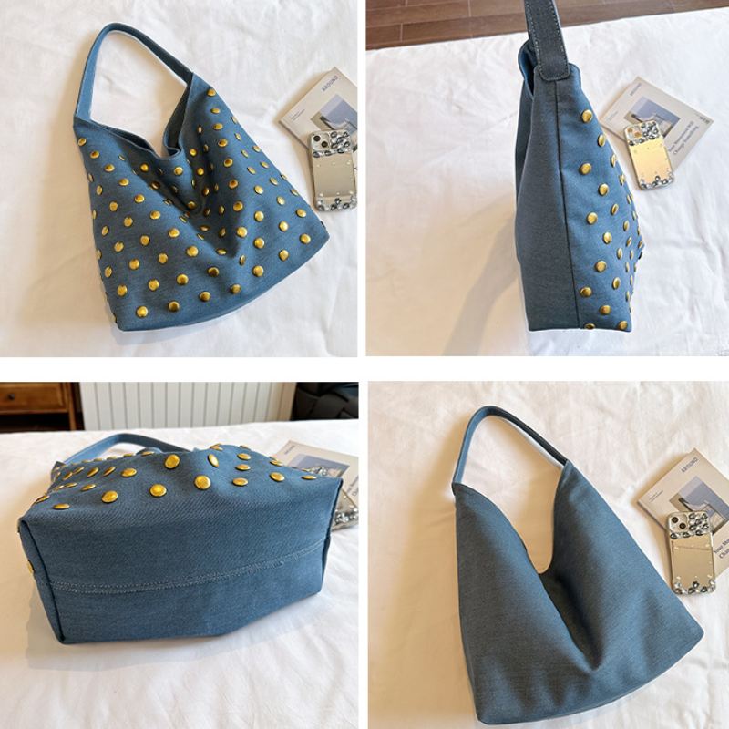 Sacs À Bandoulière Carrés Pour Femmes En Coton Uni, Style Décontracté, Ornés De Clous Et De Détails Métalliques. Image3