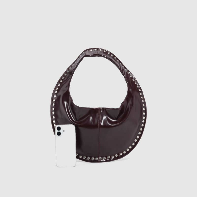 Sacs À Bandoulière Ronds Pour Femmes, Style Streetwear, Couleur Unie, Cloutés, En Pu. h5Image4