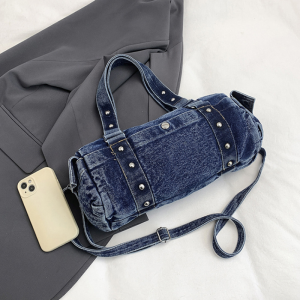 Sacs Bandoulière Femme Style Streetwear Avec Rivets Et Accessoires Métalliques, Couleur Unie, En Tissu À Rivets. h5 Image12