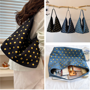 Sacs À Bandoulière Carrés Pour Femmes En Coton Uni, Style Décontracté, Ornés De Clous Et De Détails Métalliques. h5 Image9