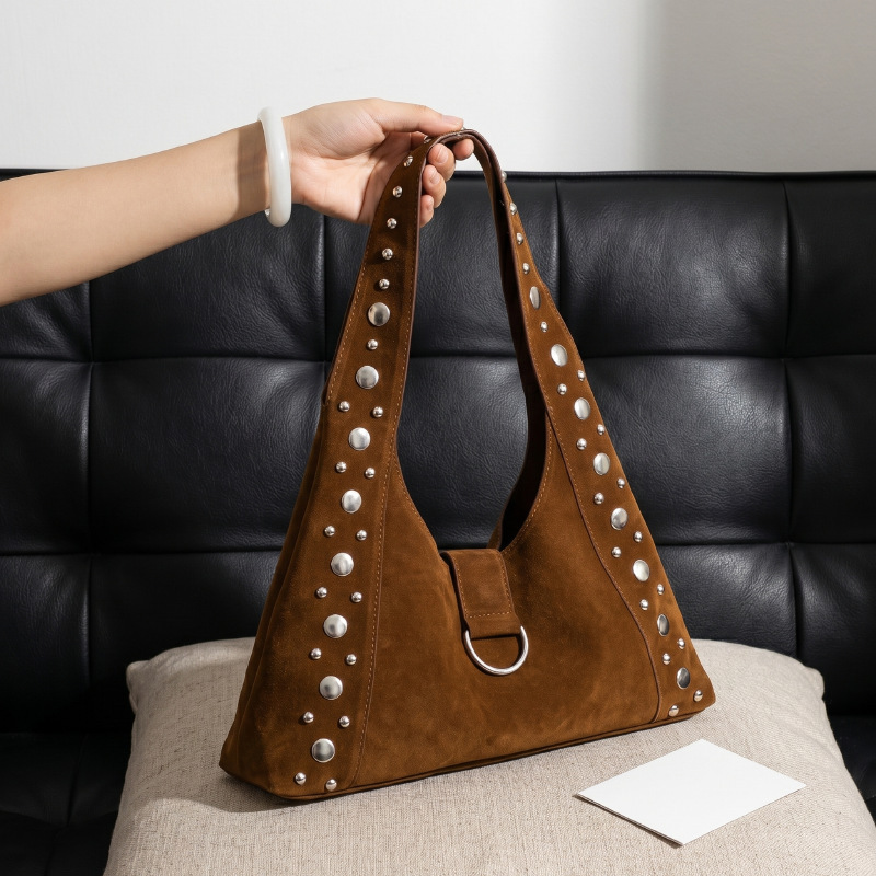 Sacs Bandoulière Femme Style Décontracté Avec Détails Métalliques, Clous Et Rivets En Daim Uni h5Image2