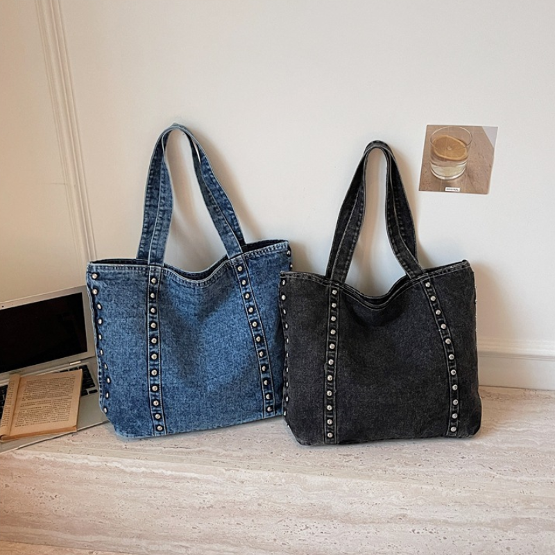 Sacs À Main Carrés Pour Femmes En Toile Unie Cloutée, Style Streetwear Image2