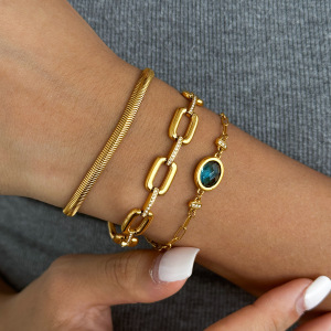 Bracelet À Breloques Pour Femme En Acier Inoxydable Étanche, Forme Elliptique, Couleur Or, Avec Cristal h5 Image5