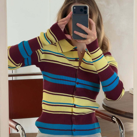 Cardigan En Maille À Rayures Rétro Et Boutons, Coupe Ajustée 2