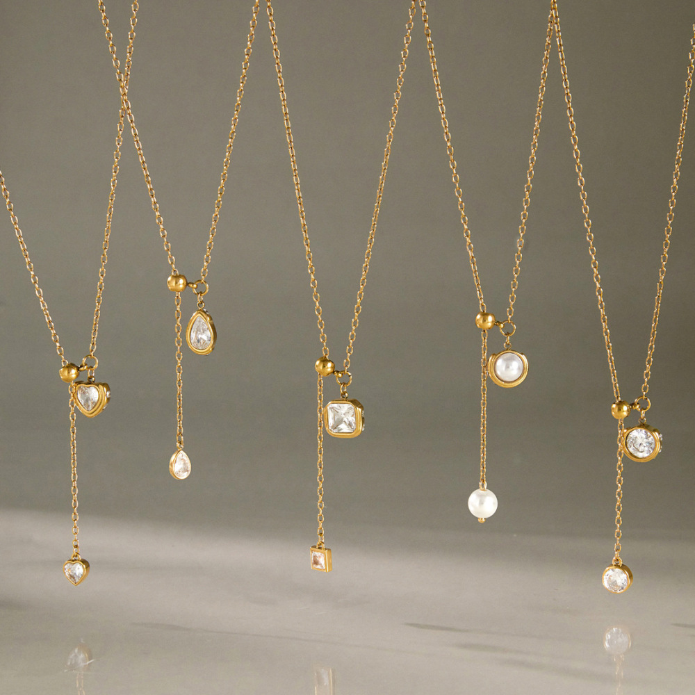 Colliers Longs Pour Femmes En Acier Inoxydable Étanche, Couleur Or, Avec Zircon h5Image4