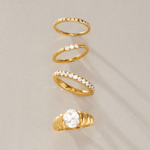 Bagues Pour Femmes En Acier Inoxydable Doré, Étanches, De Forme Elliptique Et Serties De Zircon, Collection De Luxe h5 Image5
