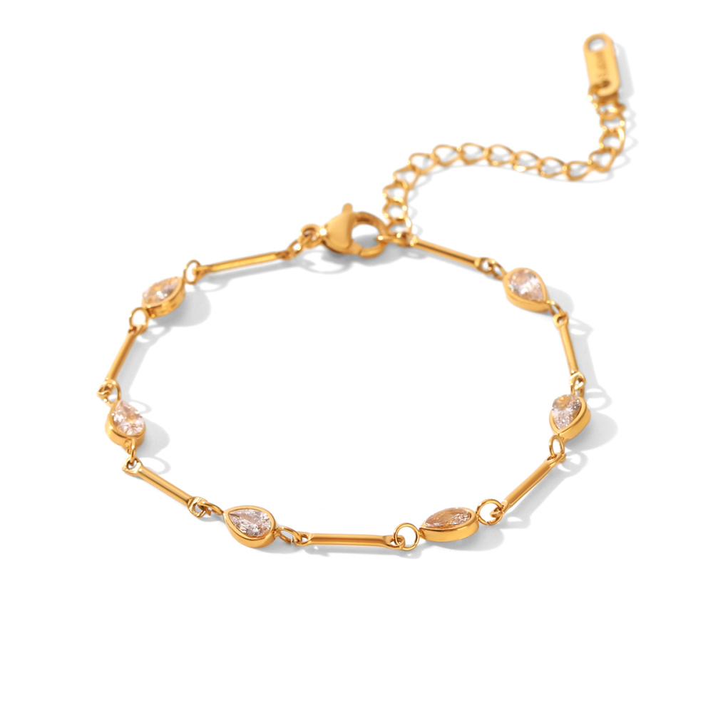 Bracelet Chaîne Pour Femme En Acier Inoxydable, Étanche, Couleur Or, Avec Zircon.