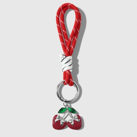 Porte-Clés Luxueux En Alliage, Orné De Strass Et D'Un Nœud Papillon À Pois Cerise.