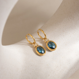 Boucles D'Oreilles Pendantes Pour Femme, Forme Elliptique Simple, En Acier Inoxydable, Couleur Or, Imperméables, Avec Cristaux. h5 Image4