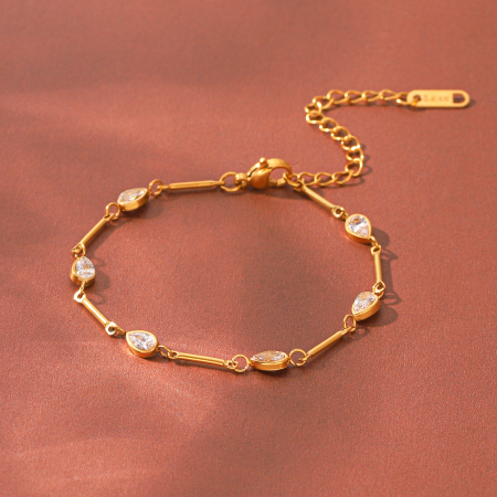 Bracelet Chaîne Pour Femme En Acier Inoxydable, Étanche, Couleur Or, Avec Zircon.
