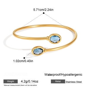 Bracelet Manchette Pour Femme En Acier Inoxydable Étanche, Forme Elliptique, Couleur Or, Orné De Cristaux h5 