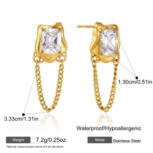Boucles D'Oreilles Puces Pour Femmes, Forme Géométrique Simple Avec Pompon, Acier Inoxydable Étanche, Couleur Or Et Zircon. h5 
