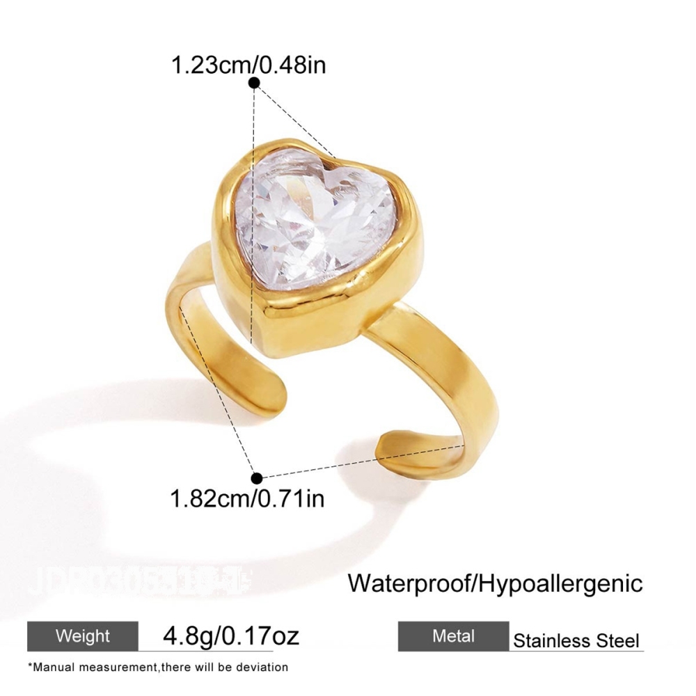 Bagues Pour Femmes En Acier Inoxydable Doré, Étanches, En Forme De Cœur Et De Forme Géométrique, Serties De Zircon Et Ornées De Pierres Précieuses. Collection Luxueuse. 