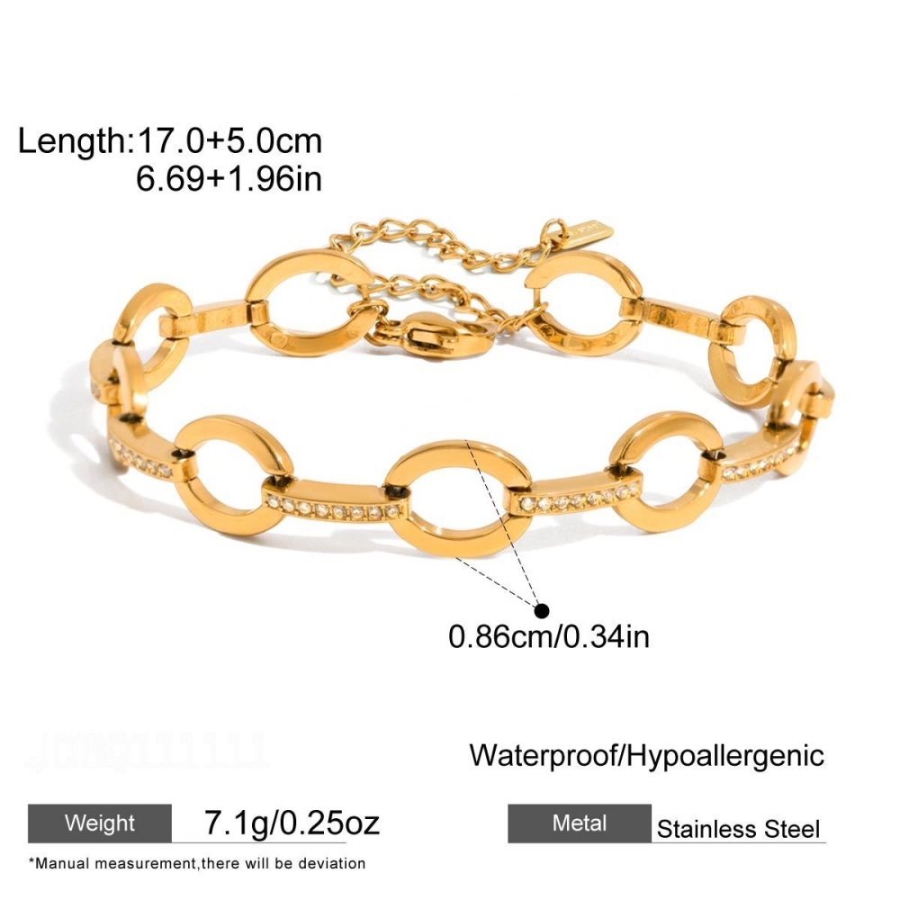 Bracelet Chaîne Pour Femme Infinity En Acier Inoxydable Étanche Couleur Or Avec Zircon 