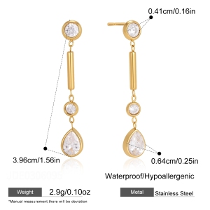 Boucles D'Oreilles Pendantes Élégantes Pour Femmes, En Acier Inoxydable Imperméable, Couleur Or, Avec Pompon Et Zircon. h5