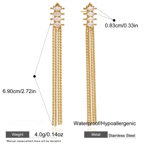 Boucles D'Oreilles Pendantes Élégantes Pour Femmes, En Acier Inoxydable Imperméable, Couleur Or, Avec Pompon Et Zircon. h5