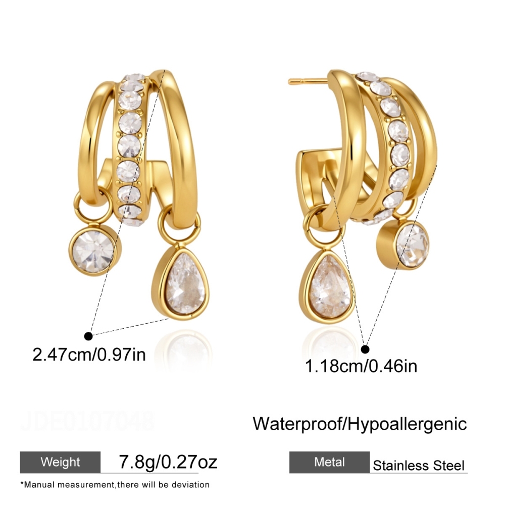 Boucles D'Oreilles Puces Pour Femmes, Forme Géométrique, Acier Inoxydable, Étanches, Couleur Or, Zircon.