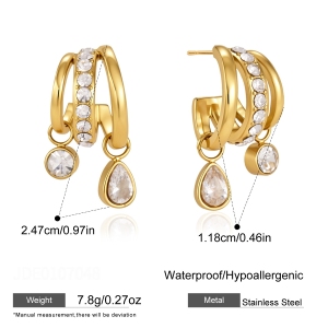Boucles D'Oreilles Puces Pour Femmes, Forme Géométrique, Acier Inoxydable, Étanches, Couleur Or, Zircon. h5