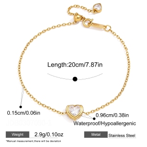 Bracelet À Breloques Pour Femme En Acier Inoxydable Étanche, Forme Géométrique Simple En Forme De Cœur, Couleur Or, Avec Zircon. h5 