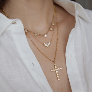 Colliers Pendentifs Pour Femmes En Acier Inoxydable, Forme Ondulée, Couleur Or, Zircon h5 Image2