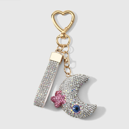 Porte-Clés Quotidien De Luxe En Alliage, Orné De Strass, Motif Œil Du Diable, Étoile Et Lune