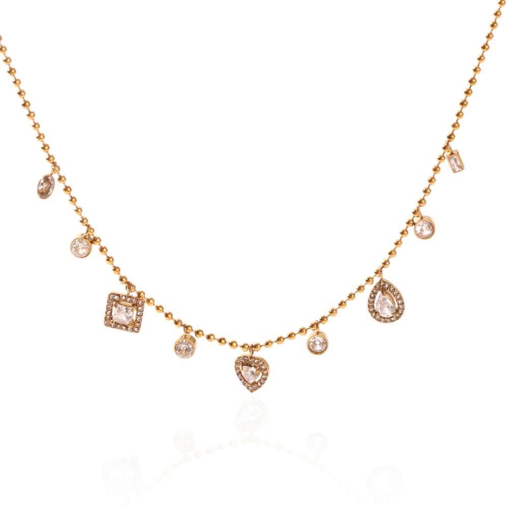 Colliers Pendentifs Pour Femmes En Forme De Cœur, En Acier Inoxydable Étanche, Couleur Or Et Zircon. 