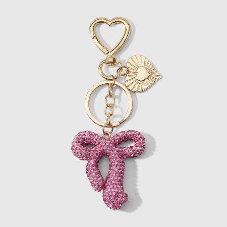 Porte-Clés Luxueux En Alliage De Couleur Unie, Orné D'Un Nœud Papillon Et De Strass, Avec Motif Cœur. Collection Sweet Heart.