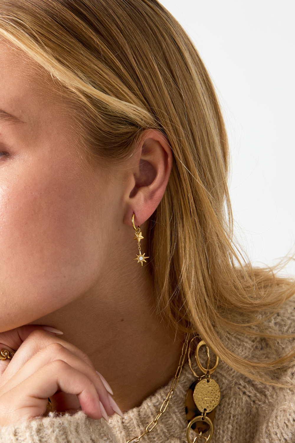 Boucles D'Oreilles Pendantes En Acier Inoxydable, Style Étoile, Collection Daily Simple, Bijoux Pour Femmes h5Image2