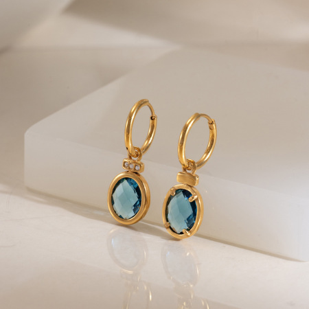 Boucles D'Oreilles Pendantes Pour Femme, Forme Elliptique Simple, En Acier Inoxydable, Couleur Or, Imperméables, Avec Cristaux.
