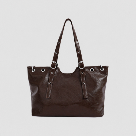 Sac Cabas Femme En Pu Ajouré, Couleur Unie, Style Streetwear, Avec Quincaillerie En Métal
