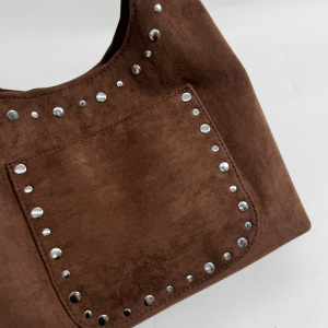 Sacs À Bandoulière Femme En Daim À Rivets, Style Streetwear, Couleur Unie h5 Image5