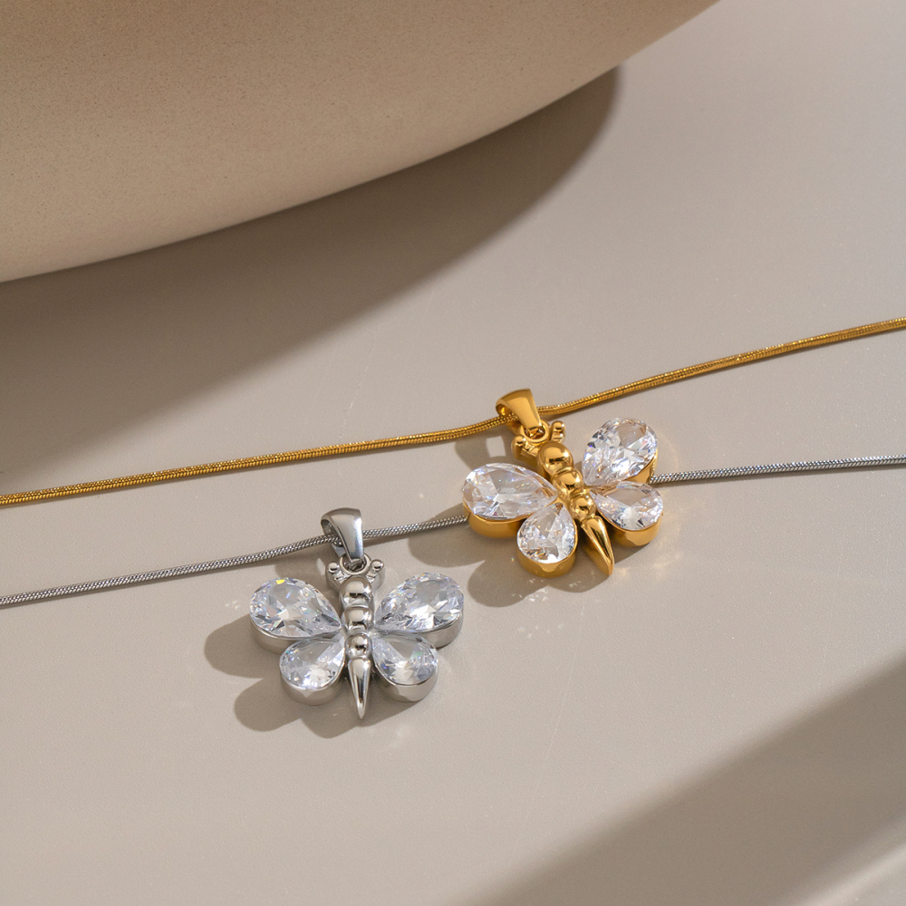Colliers Pendentifs Pour Femmes En Acier Inoxydable, Couleur Or, Avec Zircon Papillon Image2