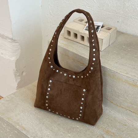 Sacs À Bandoulière Femme En Daim À Rivets, Style Streetwear, Couleur Unie 2