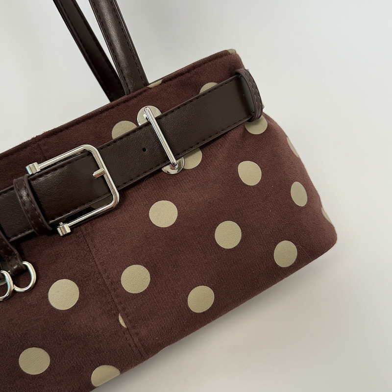 Sacs À Bandoulière Pour Femmes En Daim À Pois Et Détails Métalliques, Style Parisien Chic Image4
