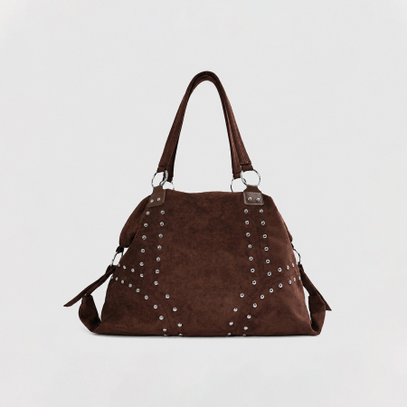 Sac Cabas Femme En Daim Uni À Rivets, Style Streetwear