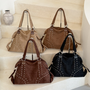 Sac Cabas Femme En Daim Uni À Rivets, Style Streetwear h5 Image2