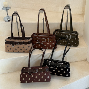 Sacs À Bandoulière Pour Femmes En Daim À Pois Et Détails Métalliques, Style Parisien Chic h5 Image3