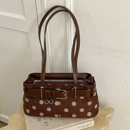 Sacs À Bandoulière Pour Femmes En Daim À Pois Et Détails Métalliques, Style Parisien Chic 2