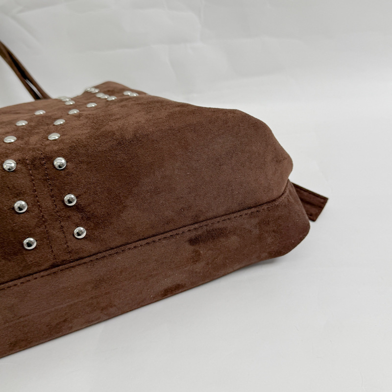 Sac Cabas Femme En Daim Uni À Rivets, Style Streetwear Image5