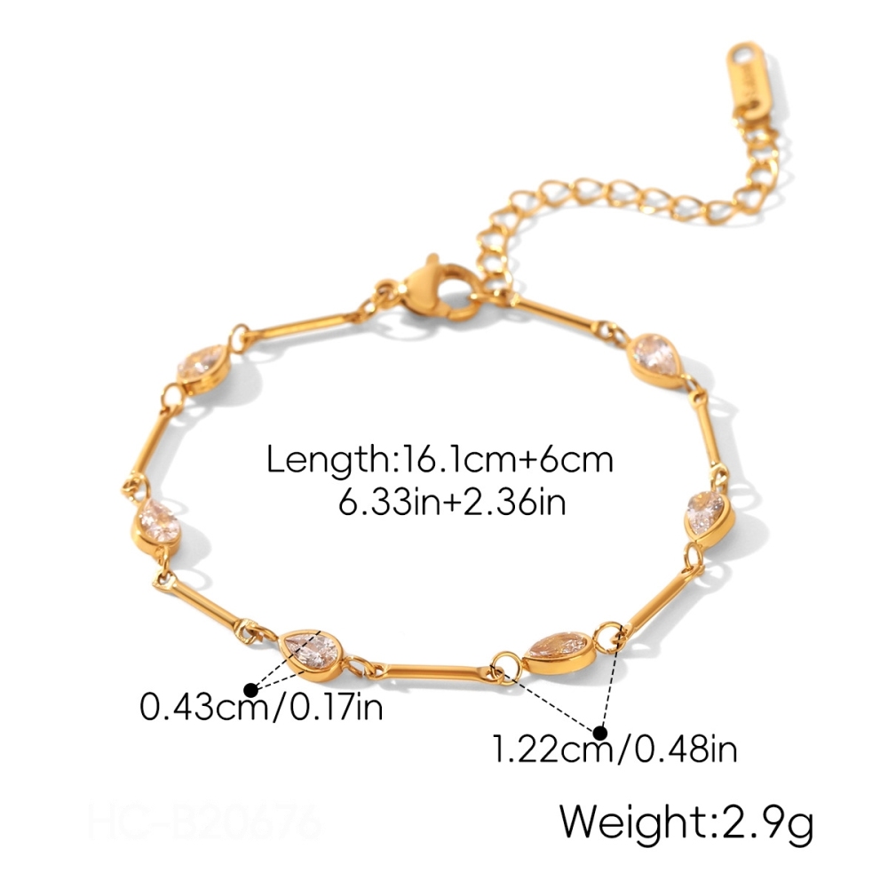 Bracelet Chaîne Pour Femme En Acier Inoxydable, Étanche, Couleur Or, Avec Zircon. h5Image2