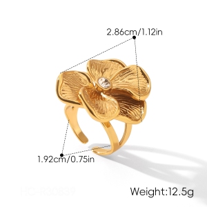 Bagues En Acier Inoxydable Étanches Couleur Or Avec Zircon, Motif Floral h5 Image2