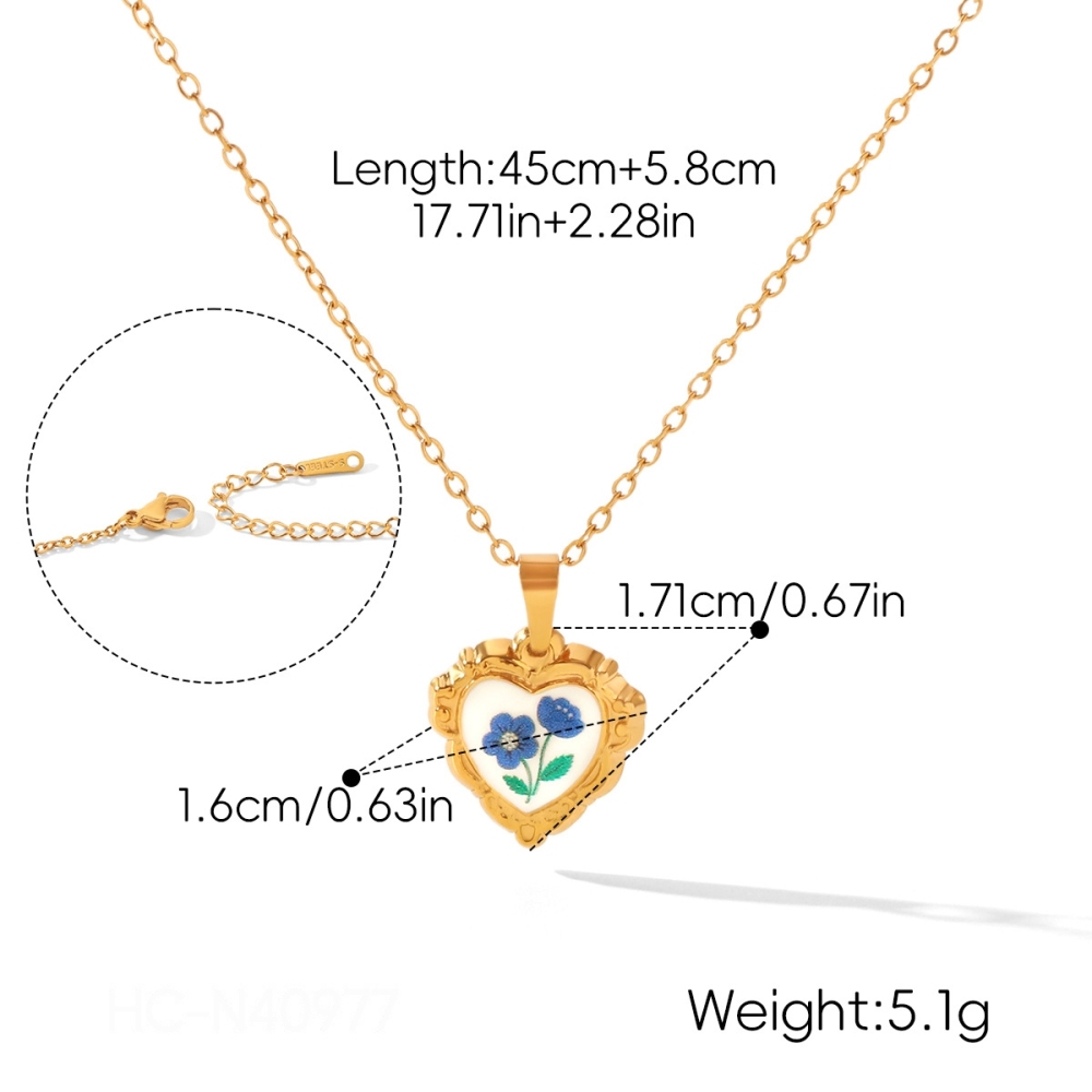 Colliers Pendentifs Pour Femmes En Acier Inoxydable, Couleur Or, Avec Pendentif En Forme De Cœur Et Fleur Émaillée, Étanche Image2