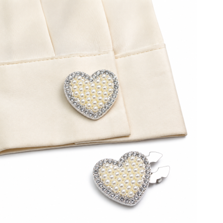 Boutons De Manchette Simple Series Daily Heart En Alliage, Strass Et Perles Artificielles